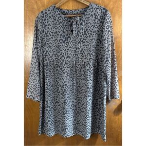 LOFT Gray Leopard Print Babydoll Dress NWT Medium Long Sleeve Flowy Oversized